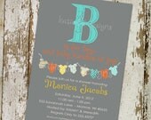baby boy shower invitation with B is for boy, and onesie banner, digital, printable file (item130)