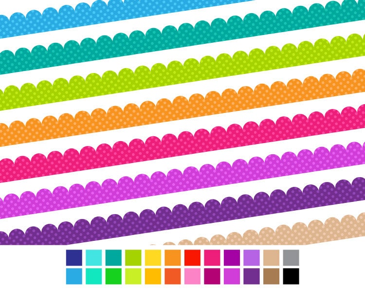 Digital Clipart - Scalloped Digital Ribbons Polka Dot - Personal and Commercial - Instant Delivery