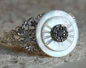 Cuff Bracelet, vintage buttons and silver filigree, Wedding bracelet