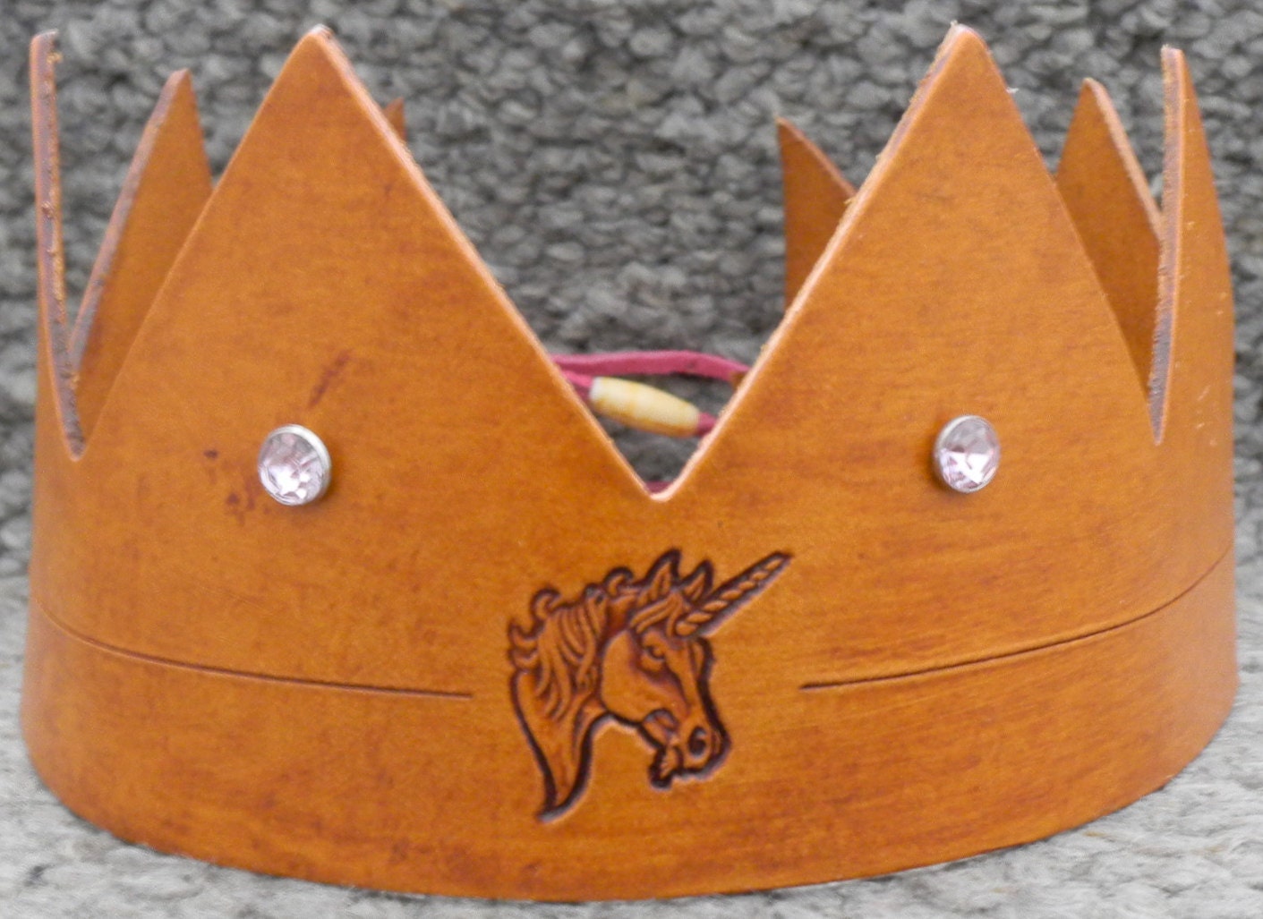 Handmade Leather Crown w/Unicorn Emblem
