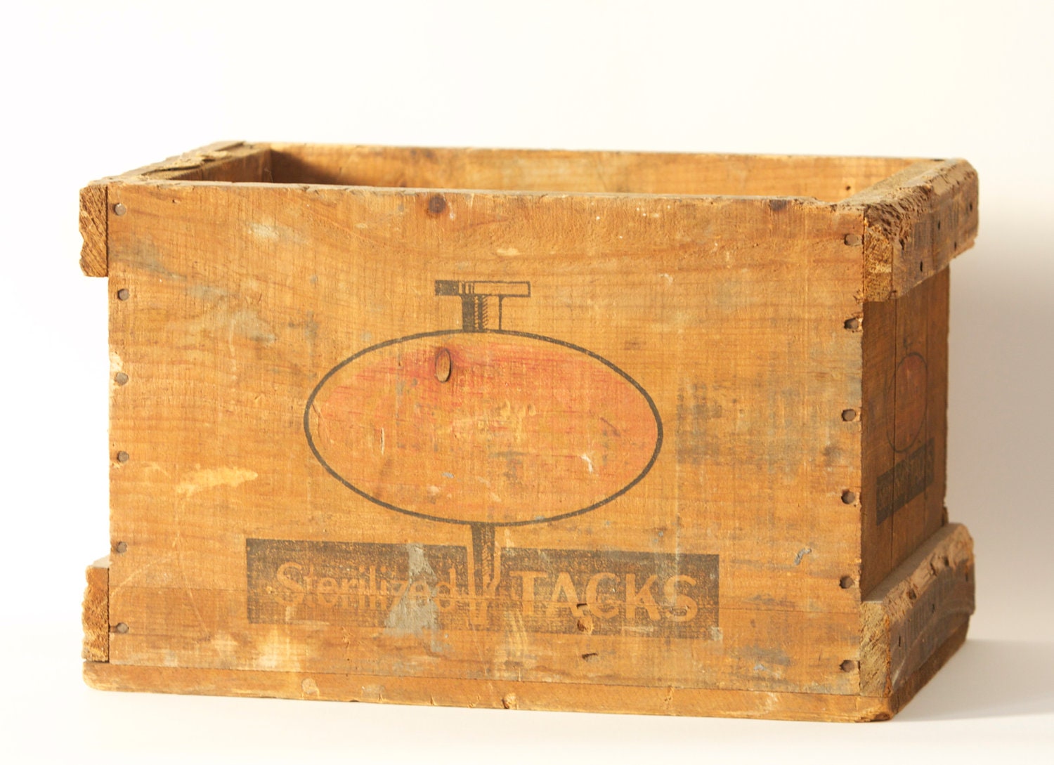 Vintage Mid Century / Primitive Wooden Crate "Sterilized Tacks"