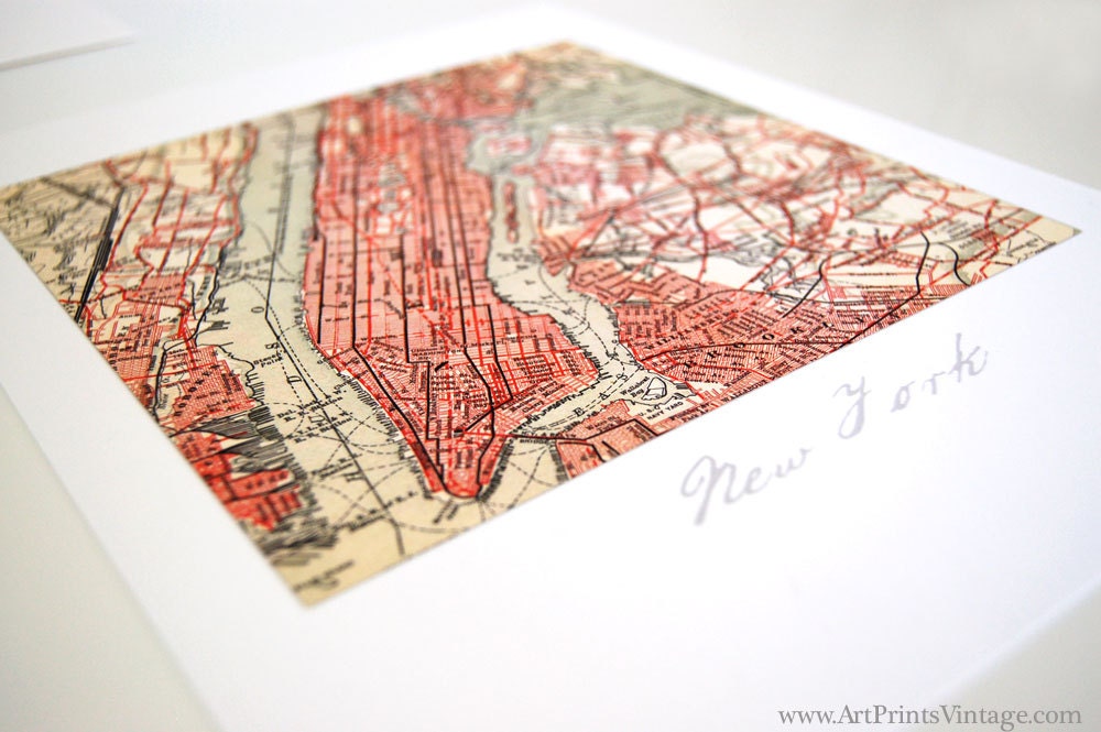 New York Vintage Map Art Print 8 x 10 City Map Wall Decor - No.P251