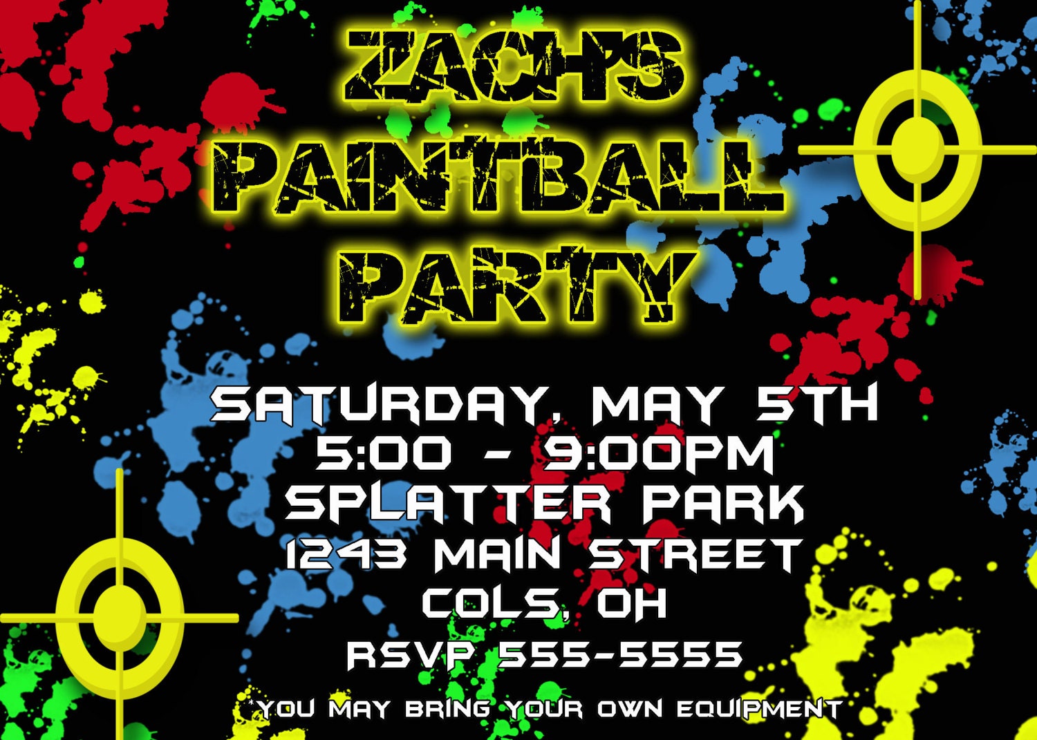Paintball birthday party invitation many colors ...DIY you print custom photo card by delightfulprints Il_570xn