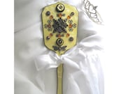 Hand Mirror, Upcycled Vintage Hand Mirror, Yellow Celluloid Mirror, Antique Bronze , Amber Accents., Fantasy Art Mirror, Wedding Accessory