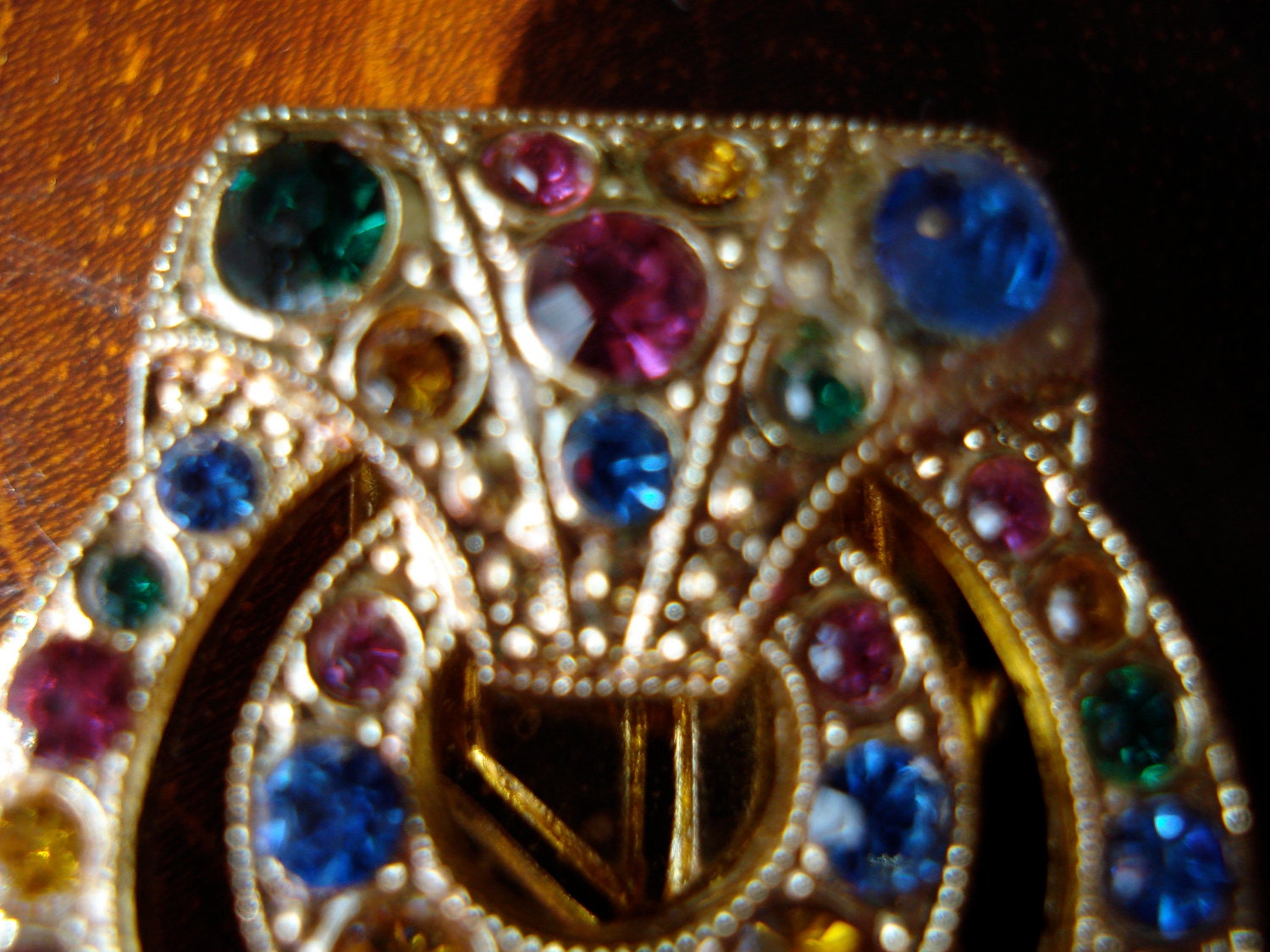 Pair of Dress Clips Art Deco Czech Multicoloured Rhinestones 1920's 1930's