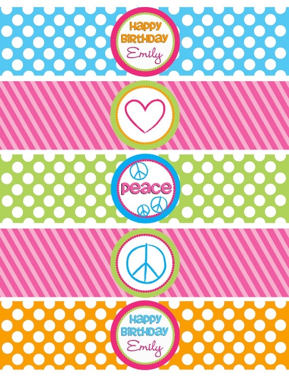 DIY Printable, Peace Party WATER BOTTLE Labels Il_570xn