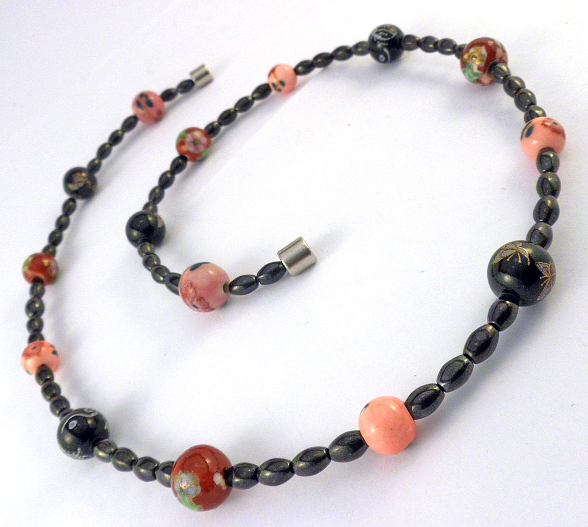 Porcelain Magnetic Healing Necklace in Peach Melon Cherry and Blackberry FREE SHIPPING