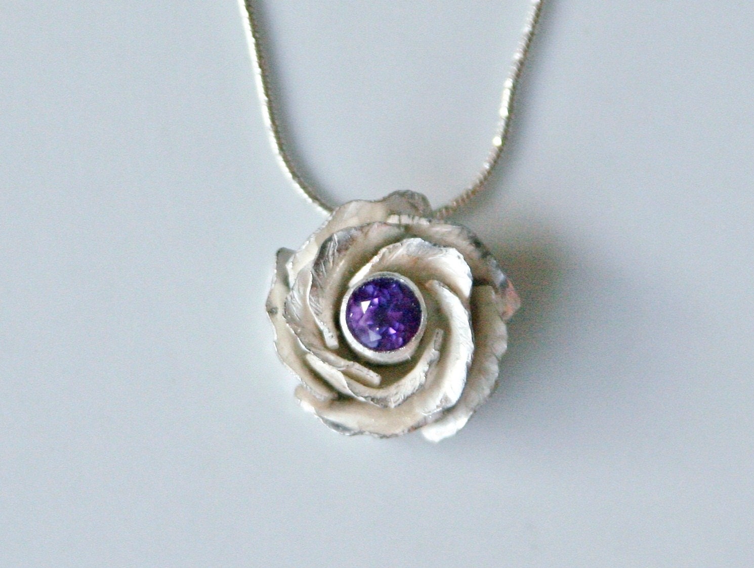 Silver and Amethyst Rose pendant in sterling silver