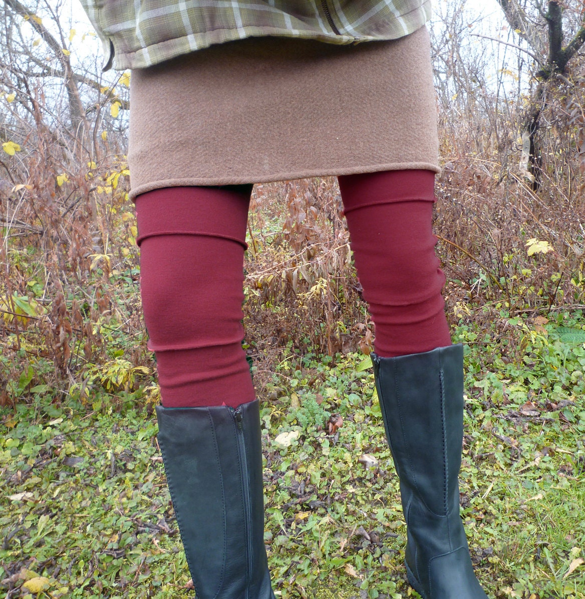 Organic Clothing - Leg Warmers - Organic Merino Wool - Shown in Wine - Made to Order