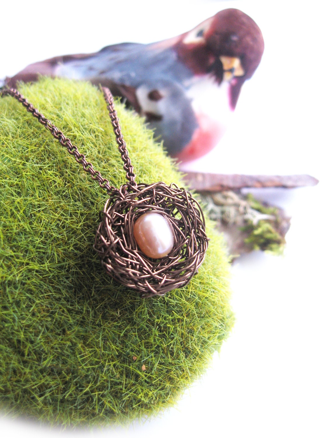 Antique Brass New Mother Necklace, personalized gifts for mom, Petite Birds Nest, Under 50