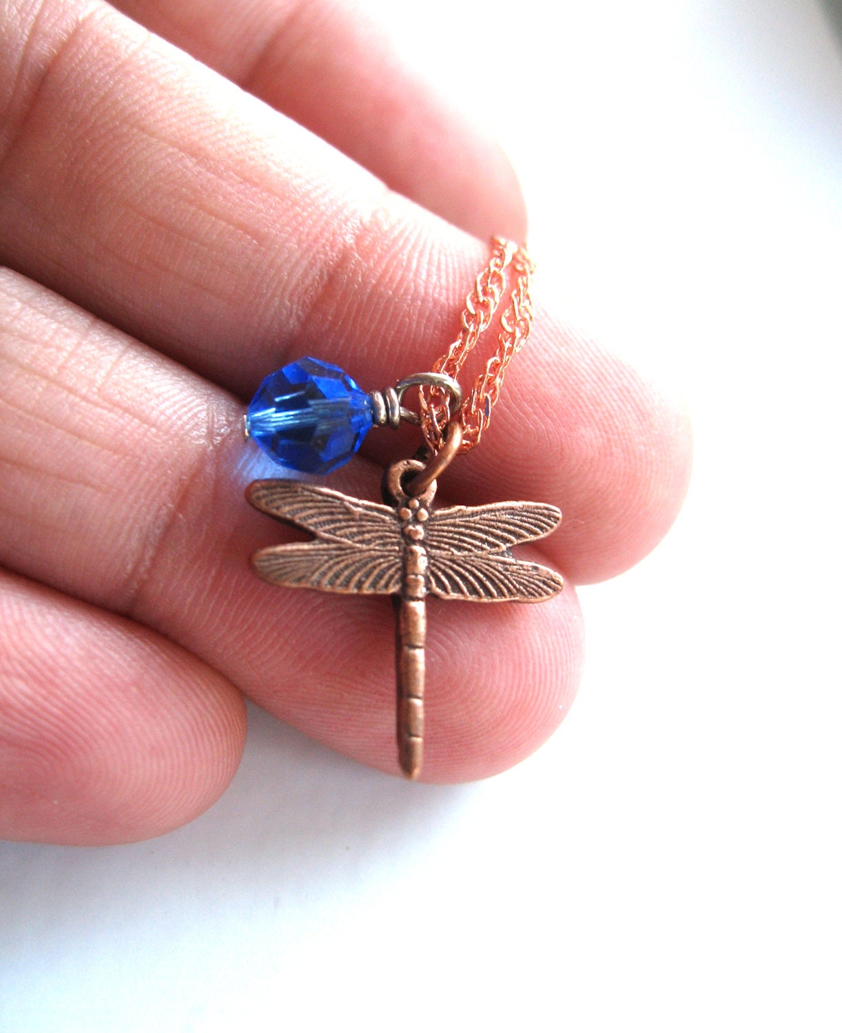 Dragonfly necklace, September Birthstone, Blue Fashion, Antiqued brass Pendant necklace