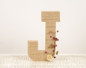 Burlap Letter J with Fall theme - Monogram, Wedding Decoration, Cake Topper, Table Centerpiece, Photography Prop