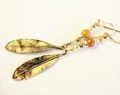 Earrings fall leaves orange aventurine rose gold