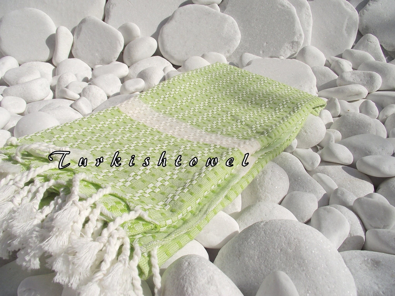 Turkishtowel-Highest Quality Pure Organic Cotton,Hand Woven,Bath,Beach,Spa,Yoga Towel or Sarong-Mathing-Natural Cream and Lime Green