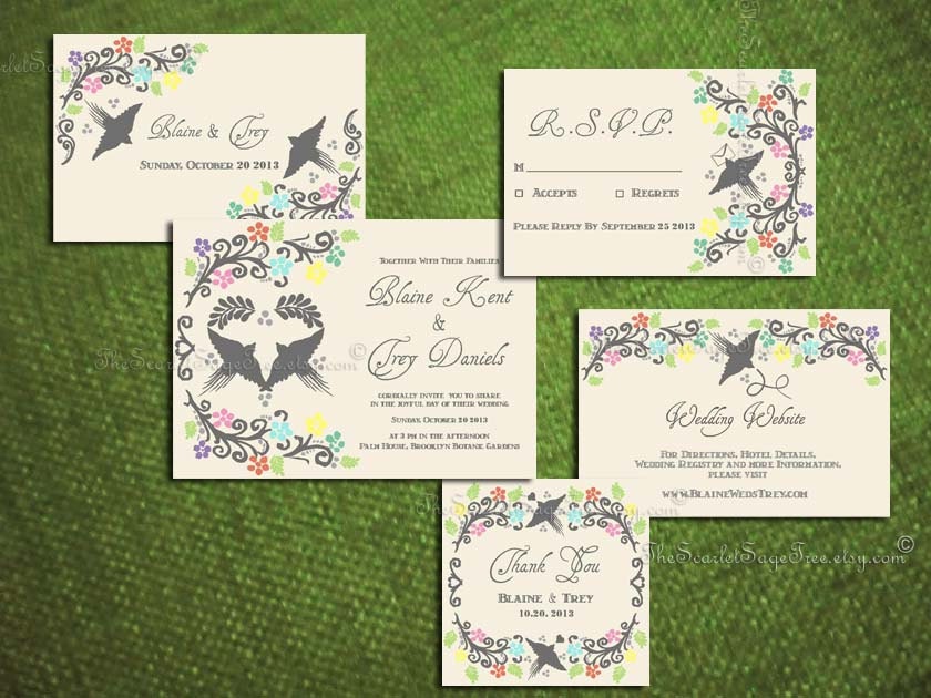 PRINTABLE Rustic Love Birds Invitation Suite Custom Colors & Text DIY Wedding Anniversary Engagement Housewarming Party Couple Shower
