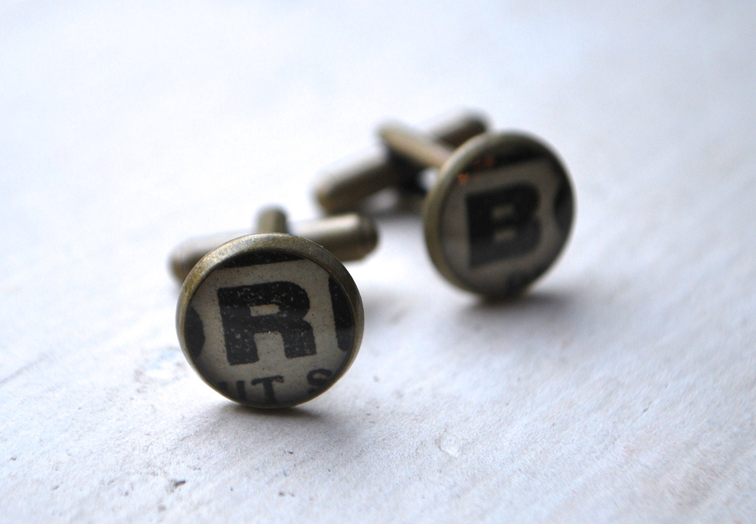 Gift for Him - Men's Cufflinks - Vintage Newsprint Letter Cufflinks - Personalized Brass Cufflinks - All Letters Available