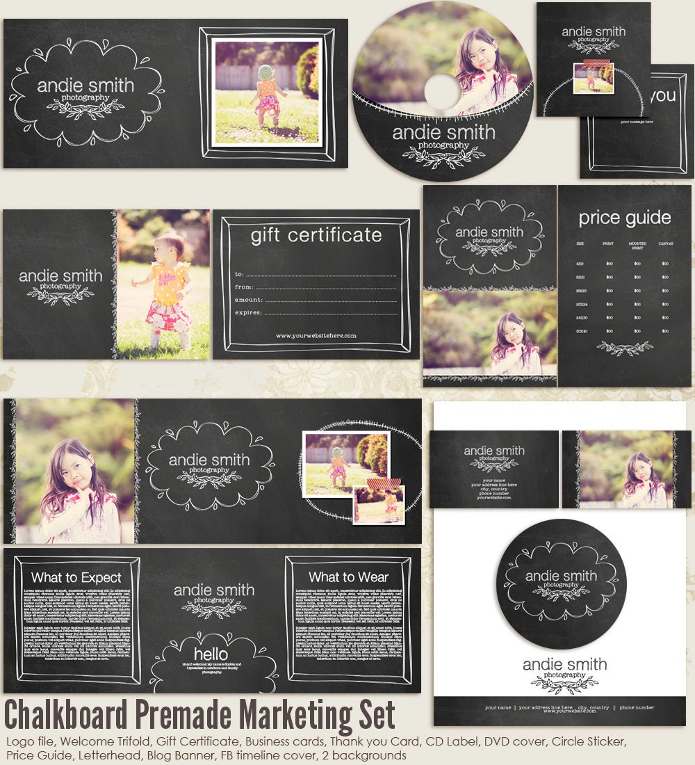 Chalkboard Premade Photography Marketing Set Templates
