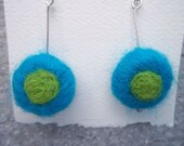 Earrings, Turquoise & Lime Green, Felted, Handmade