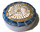 Paperweight Door Stop Mosaic Broken China Round Marble Gold Blue Home Decoration