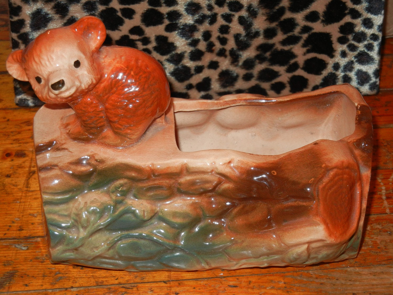 Vintage Mid Century Sweet Face Brown Bear Cub Planter Cute Ceramic