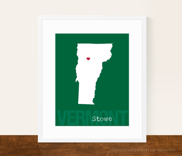 Custom Vermont, Personalized State Print, State Love, State Map, Country, Heart, Silhouette, 8 x 10 Wall Art Print