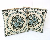 Accent Pillows, Sofa Pillows, Vintage Chenille, Decorative Floral, Turquoise / Blue / Green