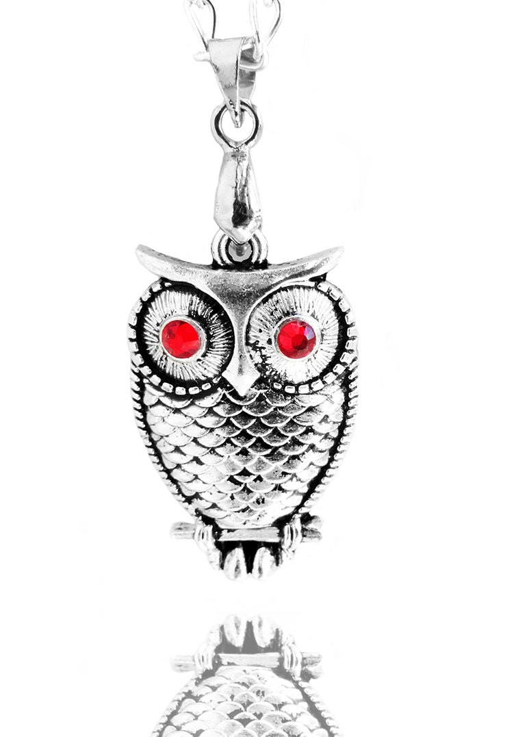 Happy Mother's Day Gift - For Her - Swarovski Ruby Red Crystal Silver Owl Charm Pendant Necklace (Get 12% OFF)