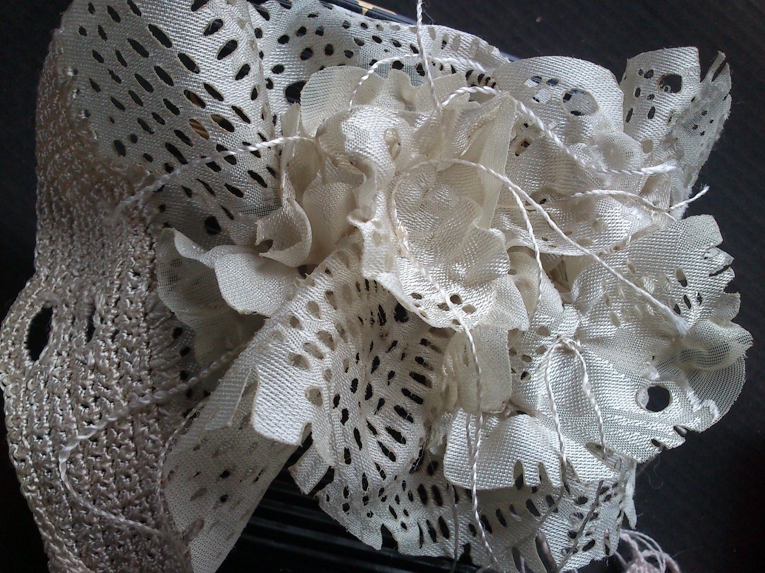 OOAK fabric cuff bracelet in ivory