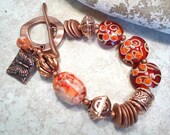 Copper Lampwork Orange Red Bracelet