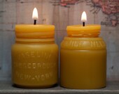 Beeswax Candle Set - antique bottle shaped - "Vaseline and Milk Weed Cream Jars" - by Pollen Arts - Md & Sm.