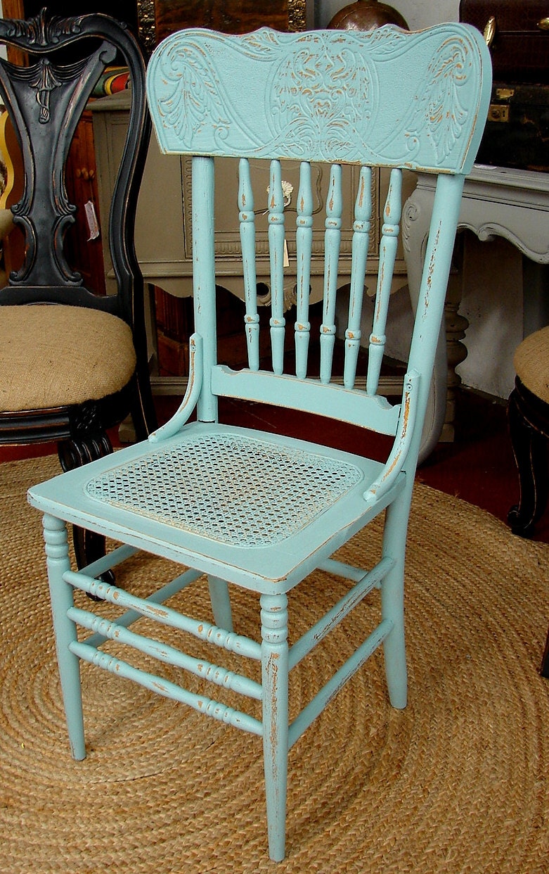 Reclaimed Vintage French Country Covington Blue Shabby Cottage Paint Dining Room Chair Chairs - Set 4  (call for a ship quote)
