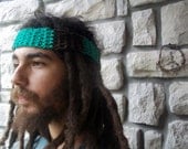 Mens Hippie Headband in Green Cotton / Hair Accessories