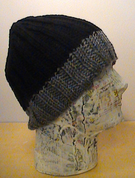 Navy Blue and Grey Ribbed Hat