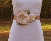 Emily- Rosette Wedding Sash -  Ivory, Cream, Beige and Mocha Romantic Doily Bridal Sash...  Shabby Chic