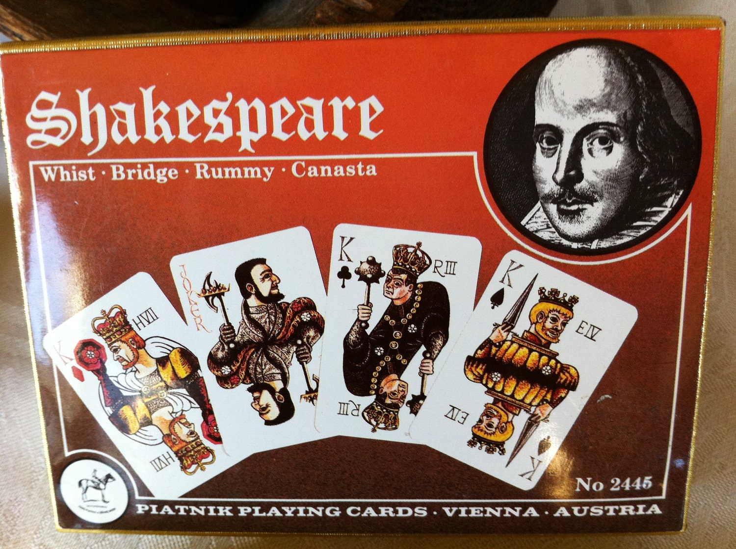 Vintage 70s Piatnik Shakespeare Playing Cards 2 DECKS No. 2445 Vienna Austria in Original Box Lovely Graphics Look New War of the Roses