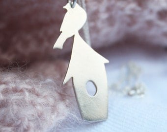 birdhouse necklace bird feeder jewelry delicate sterling pendant birdwatching birding jewelry