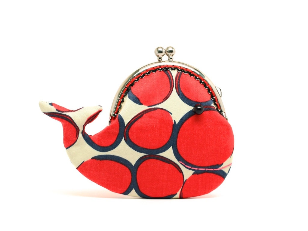 Cute rosy red whale clutch purse