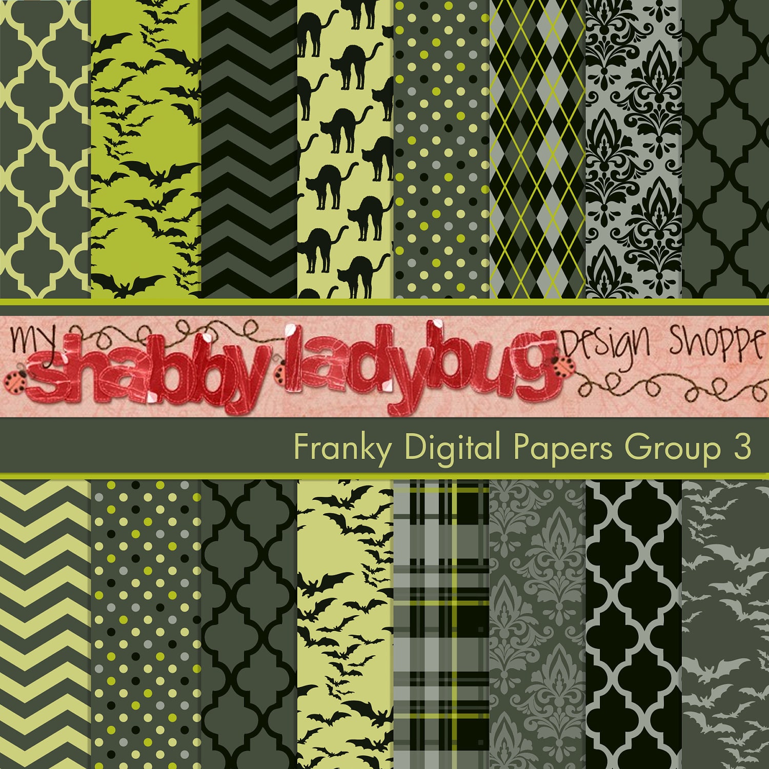 Franky  Halloween Digital Paper Collection Group 3: 16 Individual 12x12" 300 dpi digital scrapbook backgrounds