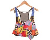 80s bold Silk wif Fringe and Mesh back size M