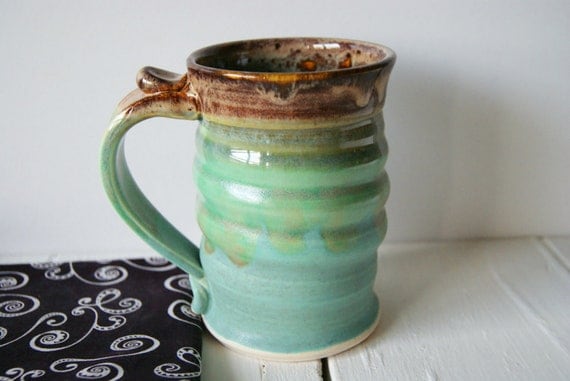 Handmade Mug, Pottery Coffee Mug in Green and Brown by RiverStone Pottery