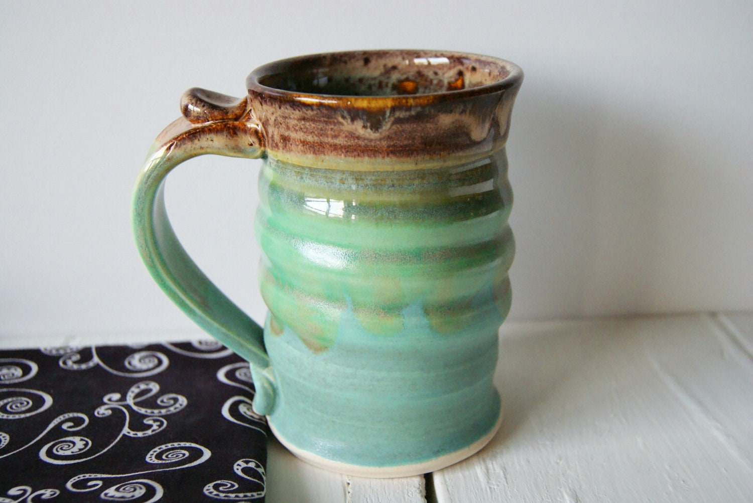 Handmade Mug, Pottery Coffee Mug in Green and Brown by RiverStone Pottery