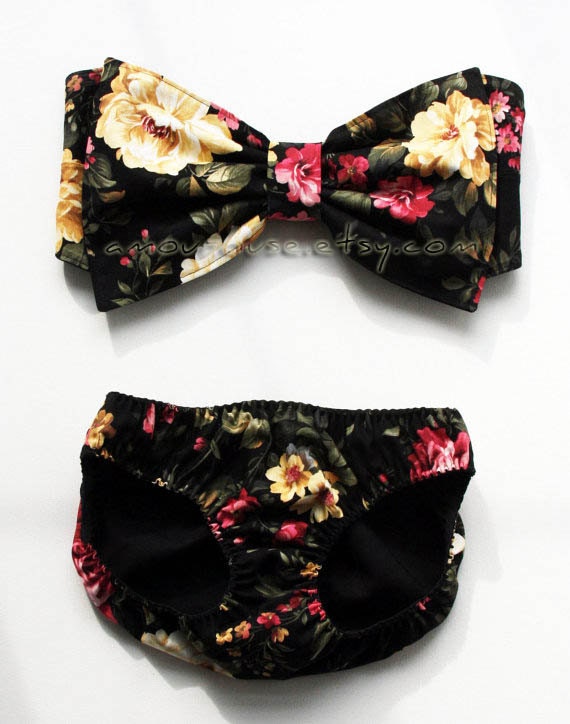Victorian Garden Print Bow Bandeau and Bikini Bottom