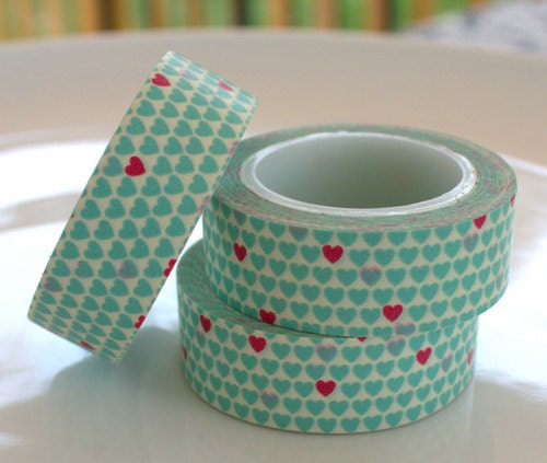 Love Overload Aqua with Pink Hearts Washi Tape