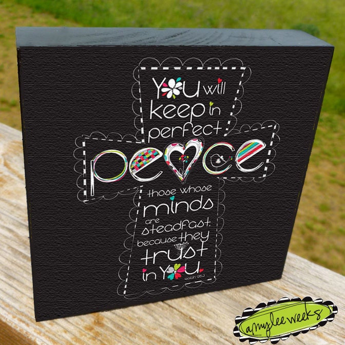 Christian Art, Scripture Art, Groovy Goodness - Peace Cross, art block (size-5x5)