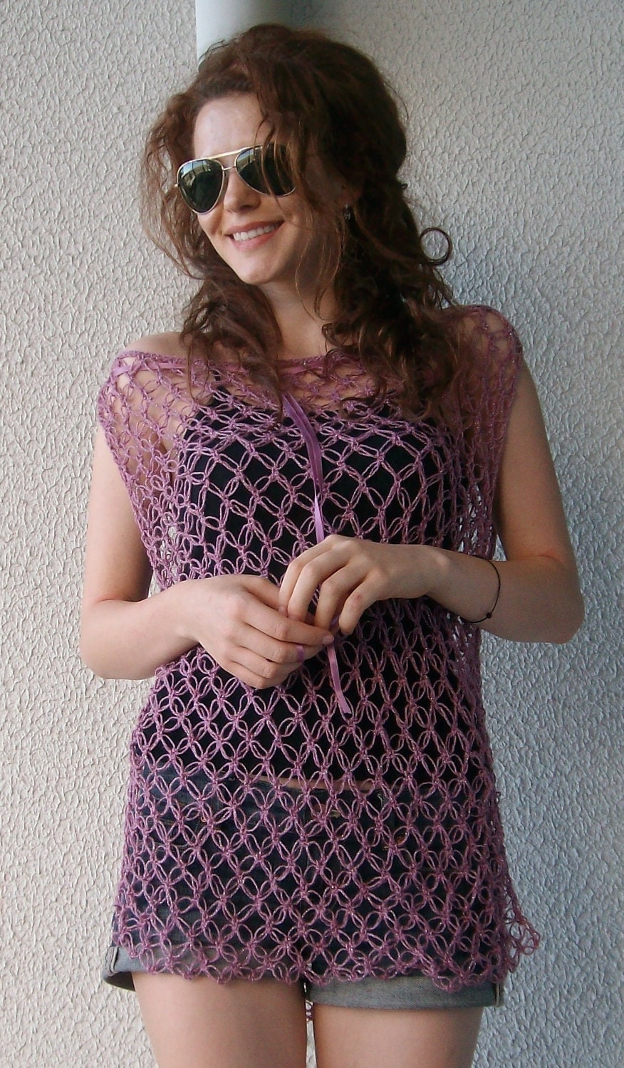 Pink Crochet Top, Tank, Beach Cover up, Tunic, Sweater Summer Fashion