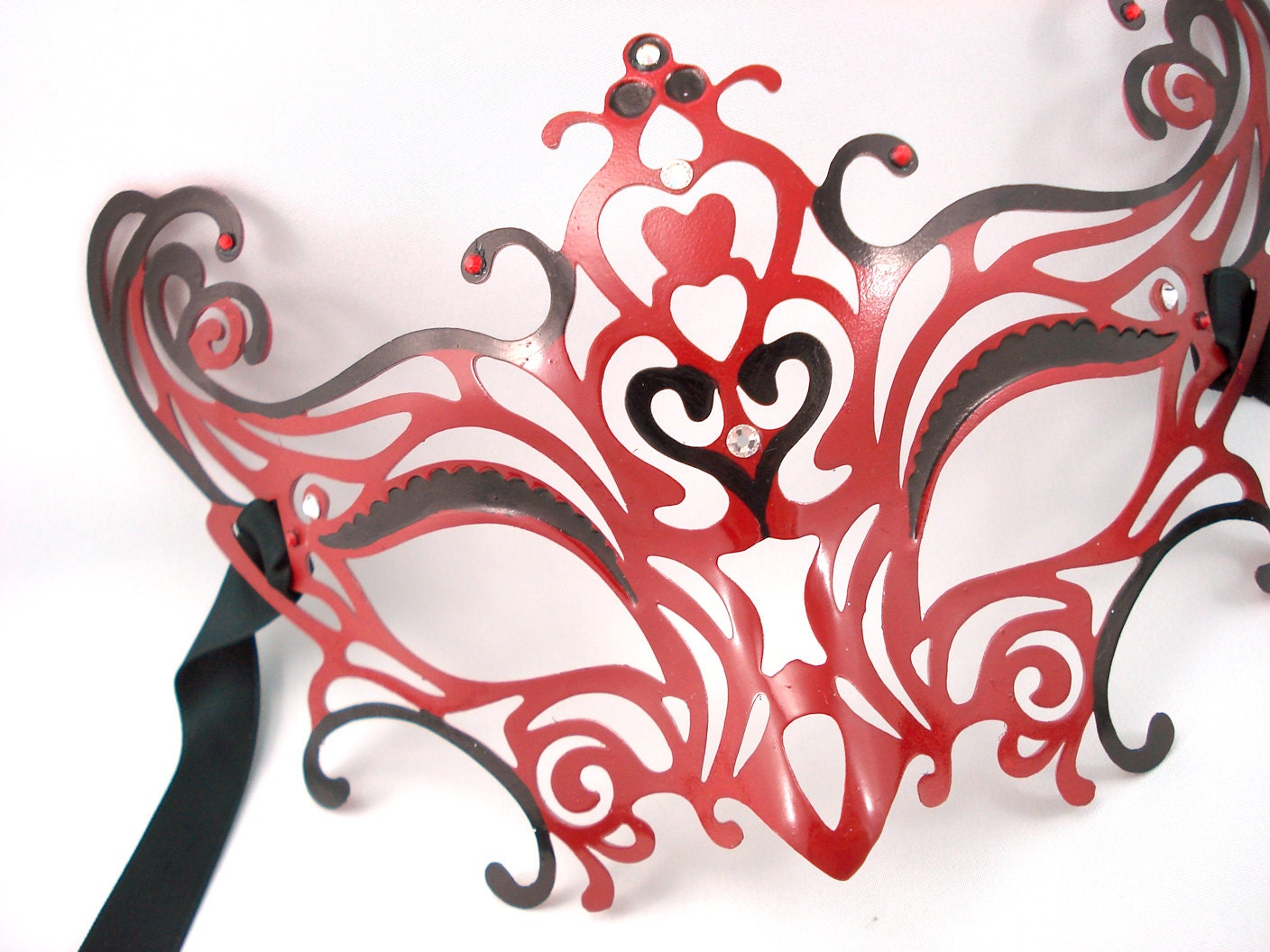 Red Devil - Filigree Venetian Mask - Ready to Ship