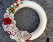 PICK YOUR BERRIES. Christmas Wreath. Flower & Berry Wreath.  Custom Colors. Yarn and Felt Wreath. (w10)