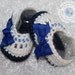 Baby Shoes, Crochet Baby Booties - Baby Girl Booties - Ballet Slippers - Dark Blue, White, Bow Shoes, Glass Beads, READY TO SHIP