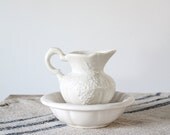 Antique Pitcher & Bowl / White Ceramic