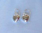 925 Sterling silver Heart "LIVE LOVE LAUGH" black inlay words dangle earrings, charm earrings, modern earrings